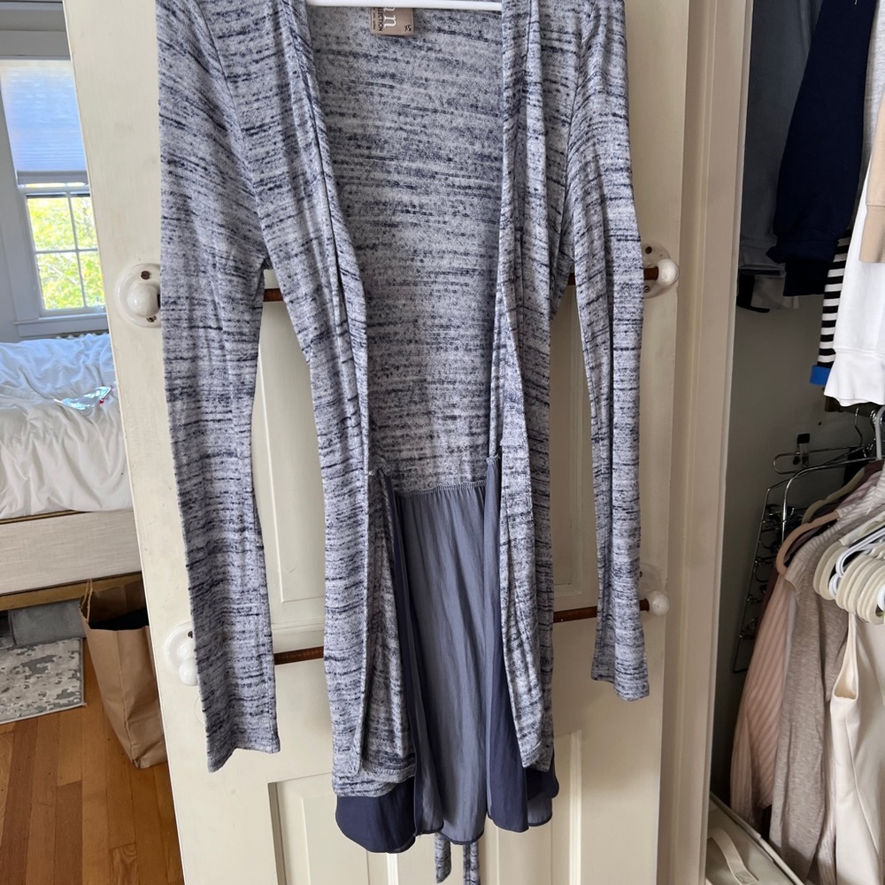 Striped Gray and Blue Open Cardigan